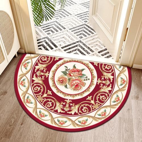Half Round Bath Mats Entrance Doormat Water Absorbent Anti Slip Floor Mat Ethnic Style Bedroom Carpet Bathroom Rugs