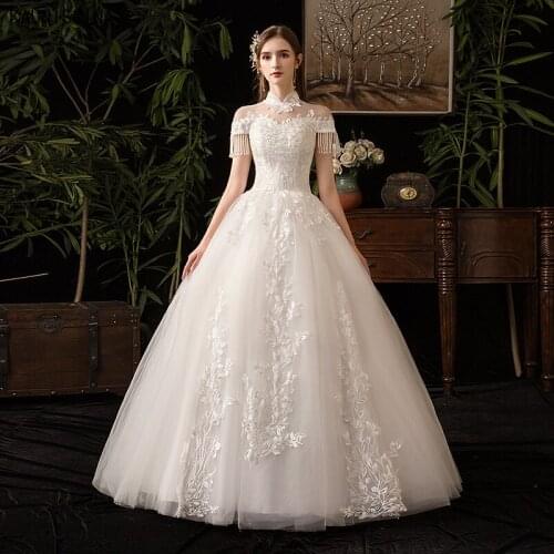 KAUNISSINA Luxury Princess Ball Gown Wedding Dresses Women High Neck Appliques Tulle Vestido De Novia Vintage Robe De Mariee