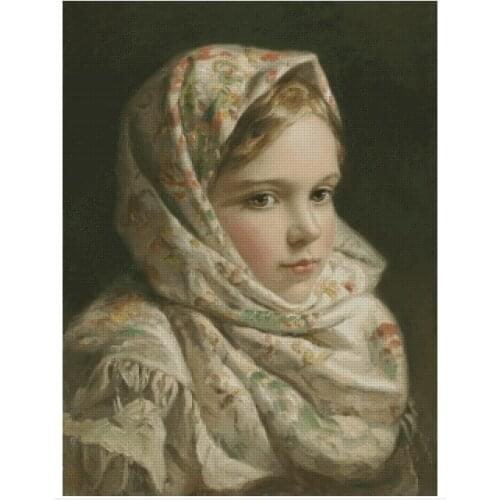 New Girl in a Headscarf Top Quality Needlework Sewing kit Arts Embroidery DIY Cross Stitch Kits 14CT Unprinted Decor Handmade