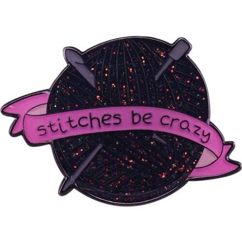 Blue glitter yarn brooch knitting crochet badge craft jewelry creative knitters flair gift