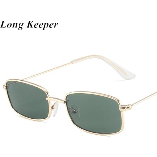 LongKeeper 2021 Small Rectangle Sunglasses Men Women Vintage Metal Frame Square Sun Glasses Ladies Fashion Ocean Lens Eyewear