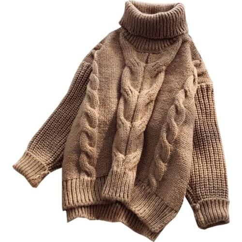 Thick Warm Turtleneck Women Knitted Sweater Pullovers Solid Loose Long Sleeve Jumpers Ladies Outwear Coat Knitting Ladies Tops