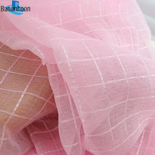 Creative Design Plaid Tulle Window Treatments Sheer Curtains For Living Room Linen Organza Curtains Yarn for Bedroom SM-1801