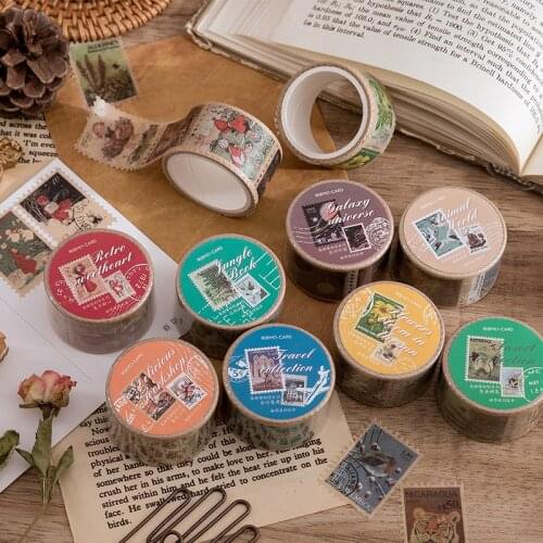 Vintage Philatelic Museum Stamps Series Color Washi Masking Tape Release Paper Stickers Scrapbooking Stationery Decorative Tape