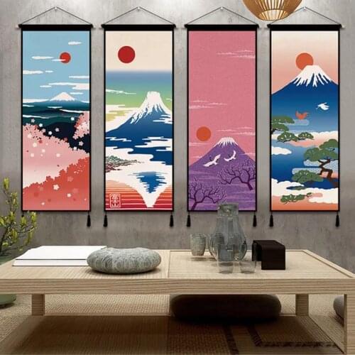 Japanese Ukiyo Landscape Hanging Tapestry Wall Art Canvas Paintings Ins Home Decor Poster for Living Room Bedroom wall paintings