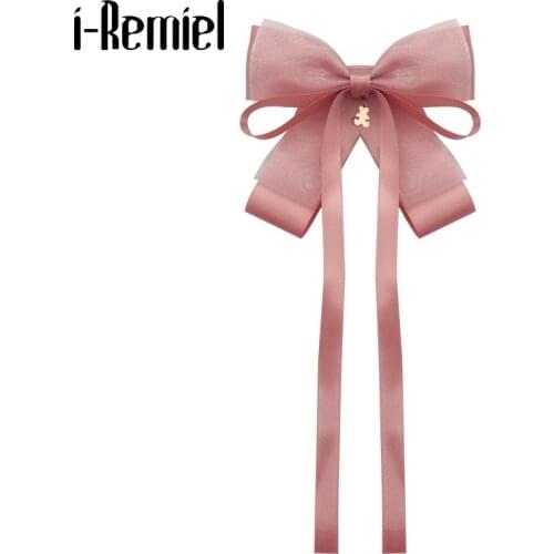 New Ribbon Cloth Art Bow Brooch Long Bow Tie Necktie Pin Shirt Dress Lapel Pins Fashion Jewelry Gifts for Women Girl Accessories