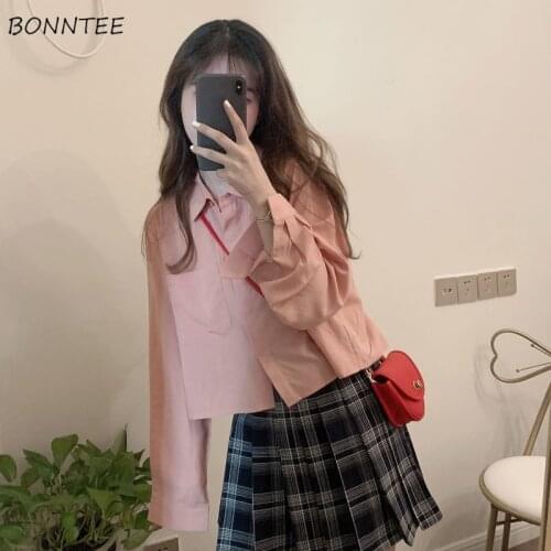 Shirts Women Summer Korean Long Sleeve Female Tops Vintage Blusas Roupa Lovely Fashion Ulzzang Straight All-match Friends Solid