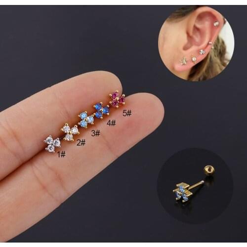 1Piece Colorful Zircon Stud Earrings for Women 2021 Trendy Korean Fashion Jewelry Stainless Steel Earring for Teens Ear Cuffs
