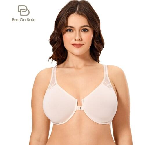 Womens Unlined Racerback Bra Seamless Underwire Front Closure Bras Plus Size
