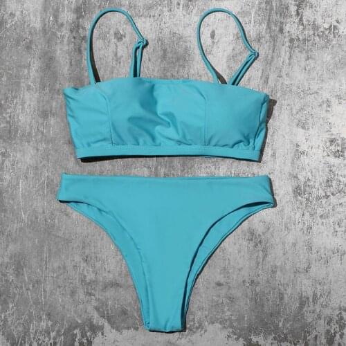 ZTVitality Solid Sexy Bikinis Push Up Bikini 2020 New Arrival Straps Padded Bra Mid Waist Swimsuit Solid Swimwear Women Biquini