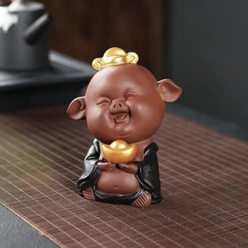 1PCS Handmade Purple Clay tea pet Ornaments Lucky Pig Statue animal tea Figurine Boutique Tea decoration Accessories Crafts