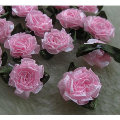 10pcs PINK Color Satin Ribbon Bows Flowers Carnation Appliques sewing/craft/wedding lots
