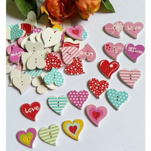 Hot 120PCs Mixed Wooden Buttons Red Heart Pattern Decorative Buttons 2-Hole Fit Sewing Scrapbooking Craft DIY 19*20mm
