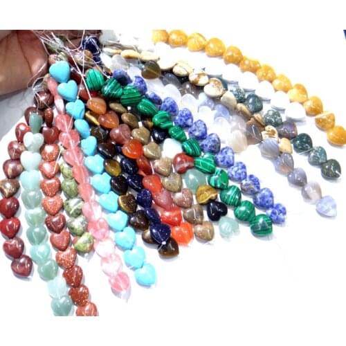 16mm natural stone tiger eye Turquoises Quartz crystal love heart beads for diy Jewelry making Accessories wholesale12pcs