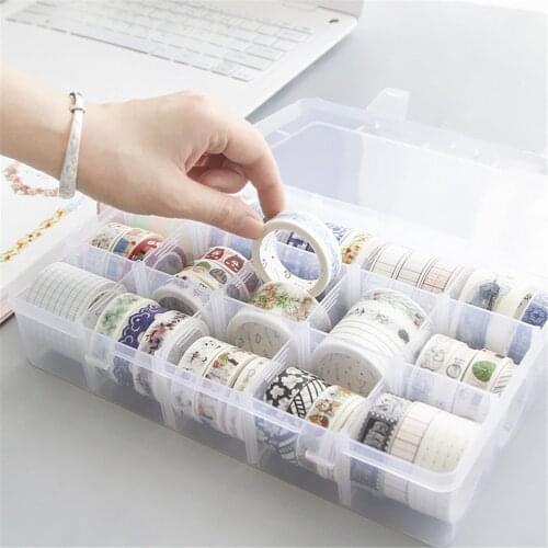 15-18 Grids Washi Tape Holder Clear Stationery Organizer Pencil Case Jewelry Storagre Box Table Desktop Classification Box