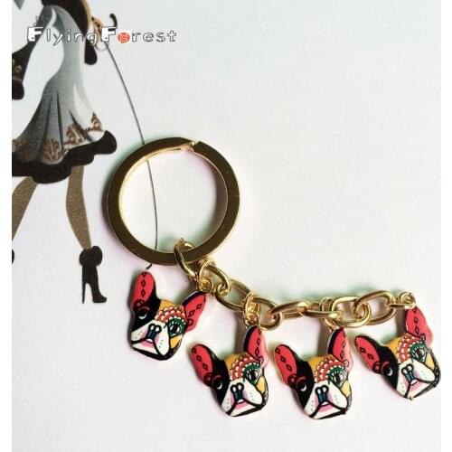 2019 cartoon dog Keychain Bulldog Key Holder Fashion DIY Metal Key Ring Keychains Woman gift Keychain Dog Wholesale charm