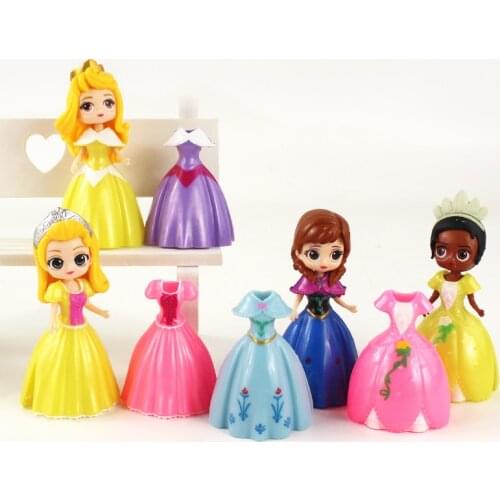 Disney Princess Figure Toys 24PCS/Set 5-8cm Snow White Sofia Belle Cinderella Alice Anna Sleeping Beauty Dress Changeable Gift