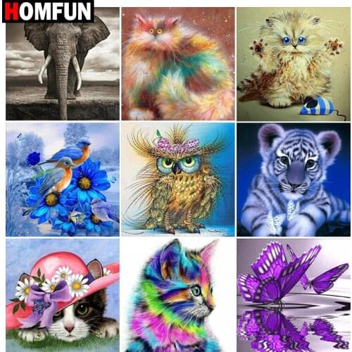 HOMFUN Diy 5d Diamond Painting "Animal head portrait" Cross Stitch Square Round Diamond Embroidery Handwork Rhinestone Art