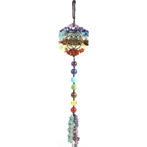 Chip Stone Chakra Hexagon Energy Orgone Car Pendant Natural Stone Tassel Pendants Home Decor Wall Hanging Adornment Accessories