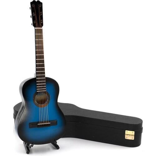 1Pcs Wooden Miniature Blue Guitar Model Mini Musical Instrument for 1/12 Dollhouse 1/6 1/10 1/4 Action figure Decoration Gift