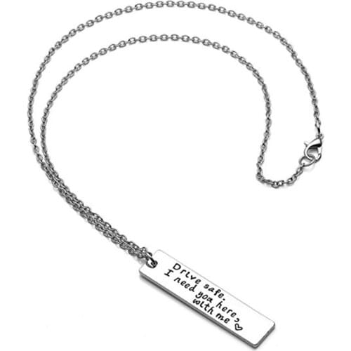 Two Types Fashion Women Men Drive Safe Engraving Letter Bar Pendant Key Chain Necklace