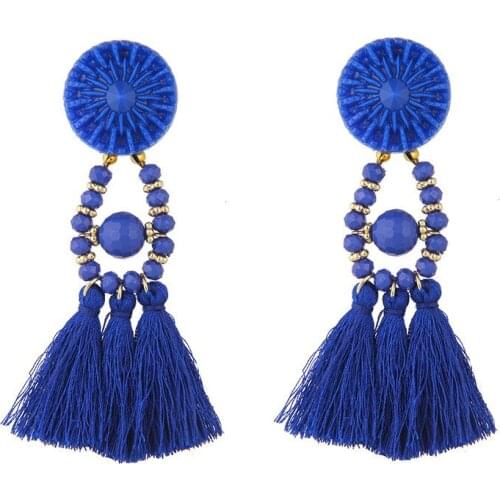 Ethnic Vintage Multilayer Silk Fabric Fringe Tassel Acrylic Beads Earrings Women Bohemian Large Drop Dangle Jewelry Beach Gifts