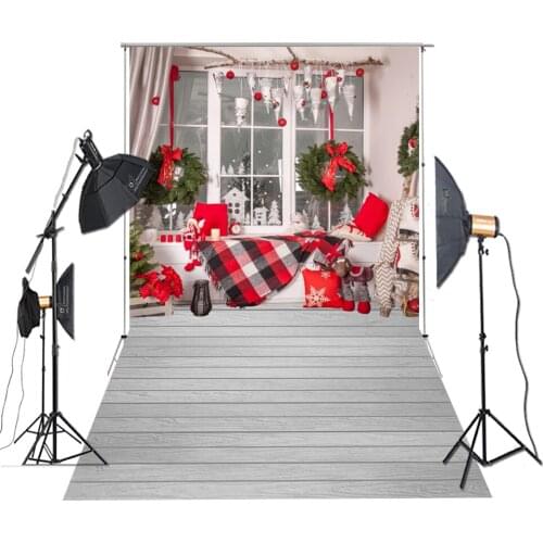 HUAYI Photography Backdrop Christmas Indoor Window Photo Background For Studios Christmas Pendant Plantlet Pure Floor XT-7085