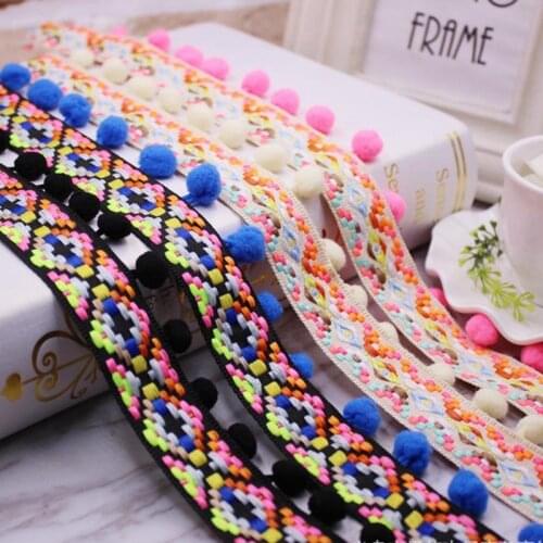 1Yards/Lot Tassel Fringe Pom Pom Trim Ball Lace Ribbon Embroidery Lace Fabric Sewing Garment Shoes Bag Gift Crafts Materials