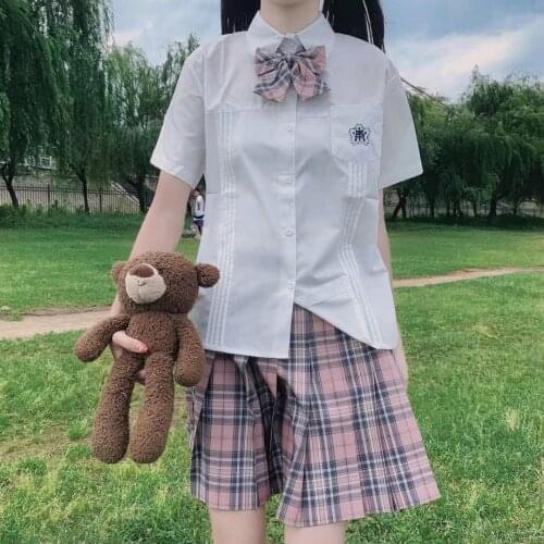Small pink lattice skirt jk suit Xiaolan in white embroidery short-sleeved student wear 2021 summer new sweet college style