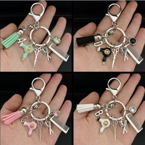 A-Z Hairstyle Gift Charm Tassel Keychain Retro Jewelry Mini Hairdressing Scissors Hair Dryer Comb Keychain