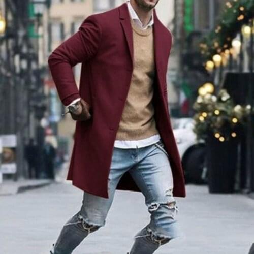 Fashion Winter New Mens Solid Color Simple Slim Woolen Coat Mens single-breasted mid-length woolen coat S-3XL