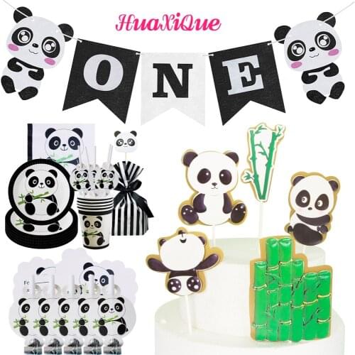 Cartoon Panda Theme Childrens Disposable Tableware Set Birthday Party Pull Flag Decoration Kids Favorite Holiday Supplies