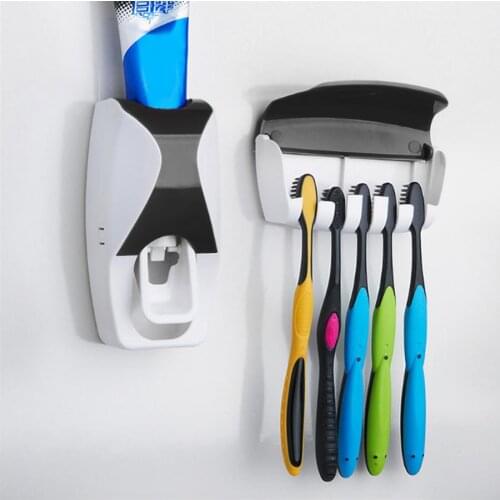 Wall Mounted Automatic Toothpaste Dispenser Squeezer Toothbrush Toothpaste Holder 5 Brush Holder Black/White Home Bathroom Set