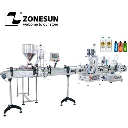 ZONESUN ZS-FAL180C8 Desktop Paste Shampoo Shower Gel Glass Bottle Double Nozzles Filling Capping and Labeling Machine Line
