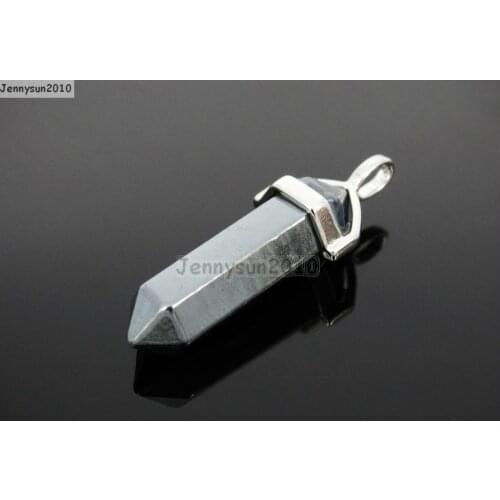 Natural Hematite Gems Stones Hexagonal Pointed Healing Reiki Chakra Pendant Beads Necklace Earrings Jewelry 10Pcs/Pack