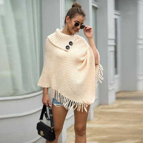New Autumn Fashion Oversized Pullover Knitted Sweater Shrug Women Casual Loose Warm Tassel Shawl Cape Poncho Shawl Capes Coat