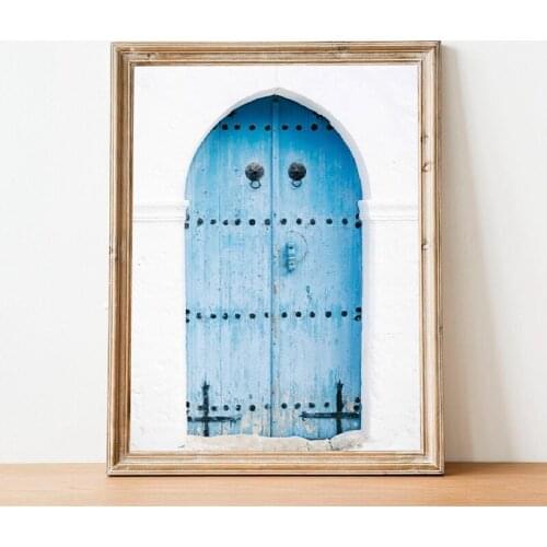 Santorini Wall Art Greek Island Print Ancient Gate Photography Poster Vintage Art Canvas Painting Wall Picture for Living Room