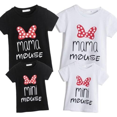 Family T-Shirt Matching Clothes 2021 Summer Short Sleeves Tops Mother&Daughter Clothing Fashion Polka-Dot Mouse Tees Family Look