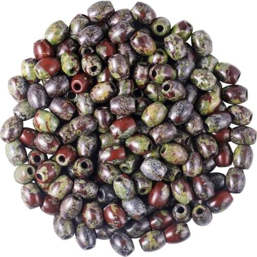 TUMBEELLUWA 1Lot (10Pc) Dragon Bloodstone Drum Large Hole(4.5-5mm) Loose Charms European Bead fits Bracelet,Jewelry Makings