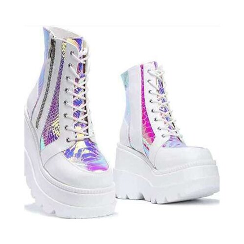 20201 autumn leather boots platform shoes womens color matching lace up large size high heels platform boots zapatos de mujer