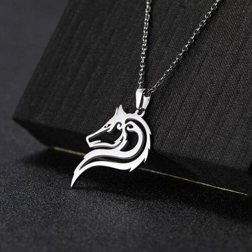 Vintage Womens Wolf Head Pendant Stainless Steel Weaved Prayer Necklace Jewelry