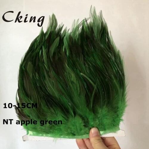10M Natural Apple Green Rooster tail Feather fringe ribbon 10-15cm chicken feather craft Dyed trim DIY Party decor feather skirt