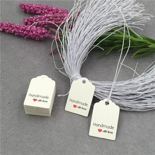 100Pcs/Lot 3*2cm white Kraft"Handmade With Love"Packaging Labels Tag DIY Gift Tags Paper Card Wedding Labels Tags+100Pcs Strings