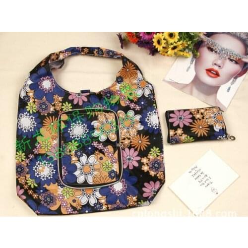 100pcs/lot) high quality flower printed reusable nylon foldable shopping bag with zipper