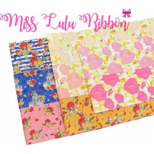 16mm-75mm Retro Flower Series Rose Printed Grosgrain/Elastic Ribbon Blue Stripes DIY Party Gift Decor Hair Band 50yards/roll