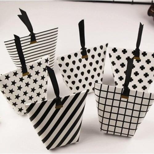 20pcs White Black Mini Halloween Gift Candy Paper Box For Party With Stickers And Strings