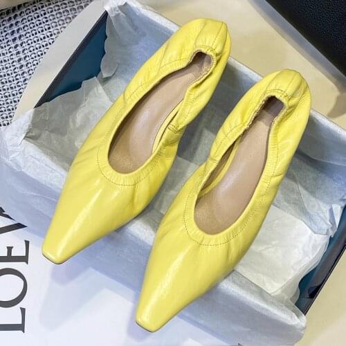 2021 Square Toe Slip on Women Shoes Genuine Leather Shallow Ladies Shoes Spring Autumn Concise Square High Heels Size 34-39