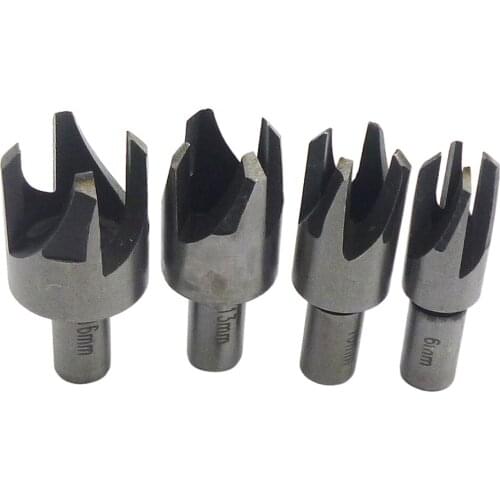 4pcs Wood Drill Claw Type Wood Plug Hole Cutter Carbon Steel Woodwork Plug Cutting Drill Bit 6mm 10mm 13mm 16mm Round Shank 3/8"