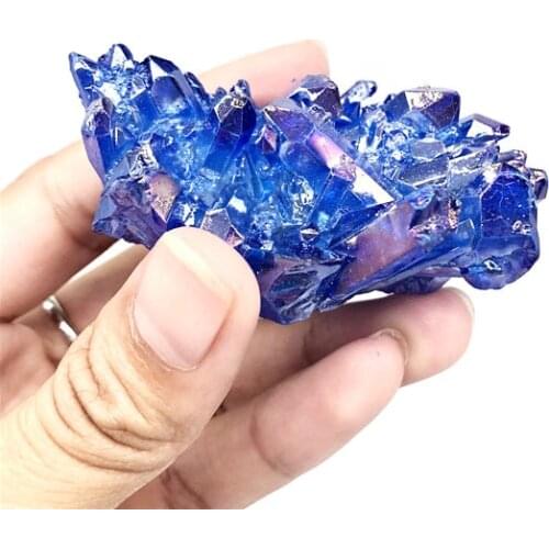 40-50g Blue Aura Crystal Cluster Angel Wand Points Natural Raw Clear Quartz Rough Healing Topaz Lemurian Seed Prism Charms