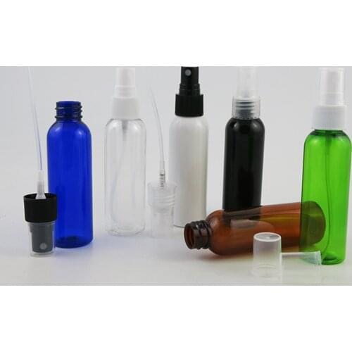 50pcs 60ml Empty Clear Amber White Black Green Blue PET Plastic Bottle With Mist Sprayer Travel Packaging Cosmetic Container